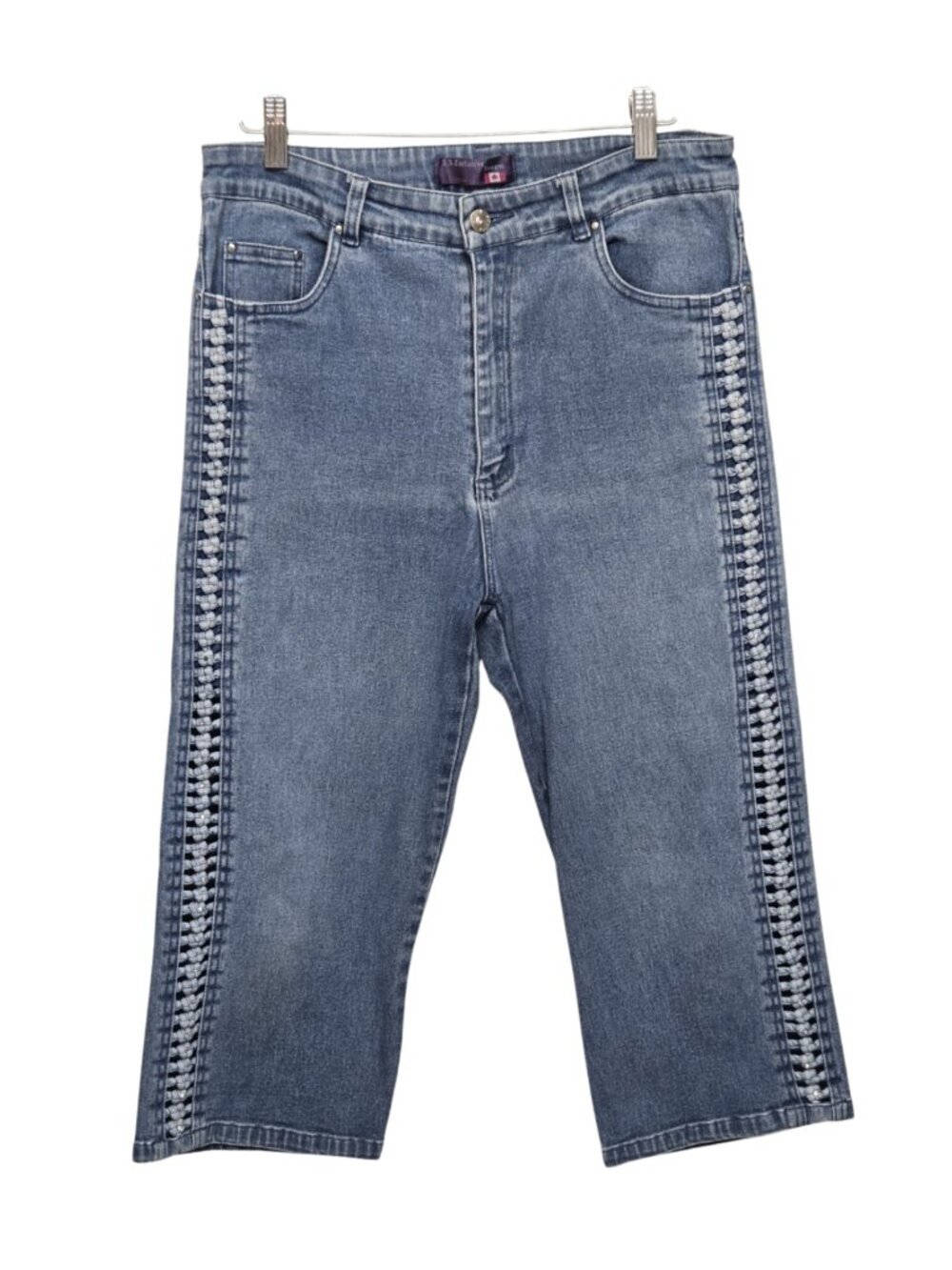 Embellished Cropped Capri Jeans Jorts Size L 30x18 High Rise Lattice Festival